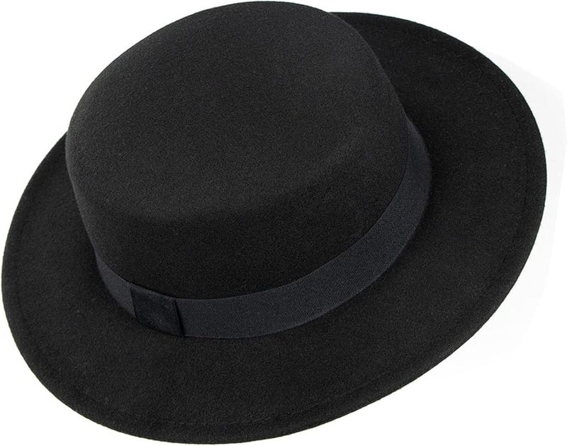 Mawjom Wide-Brim-Felt-Panama-Fedora-Hat with Flat-Top-Pork-Pie Cap for Women Men (Size:M) - Image 1